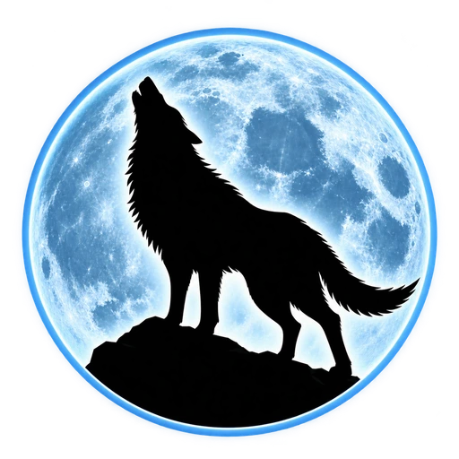 Emblema de WOLF: un lobo aullando frente a la luna
